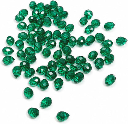 Green Teardrop Beads Crystal Glass Water Drop Faceted Beads Loose Top Drilled Beads for Making Beaded Planet Sun Catcher DIY Jewelry Craft 8X10 mm