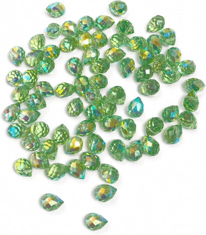 Green Teardrop Beads Crystal Glass Water Drop Faceted Beads Loose Top Drilled Beads for Making Beaded Planet Sun Catcher DIY Jewelry Craft 8X10 mm