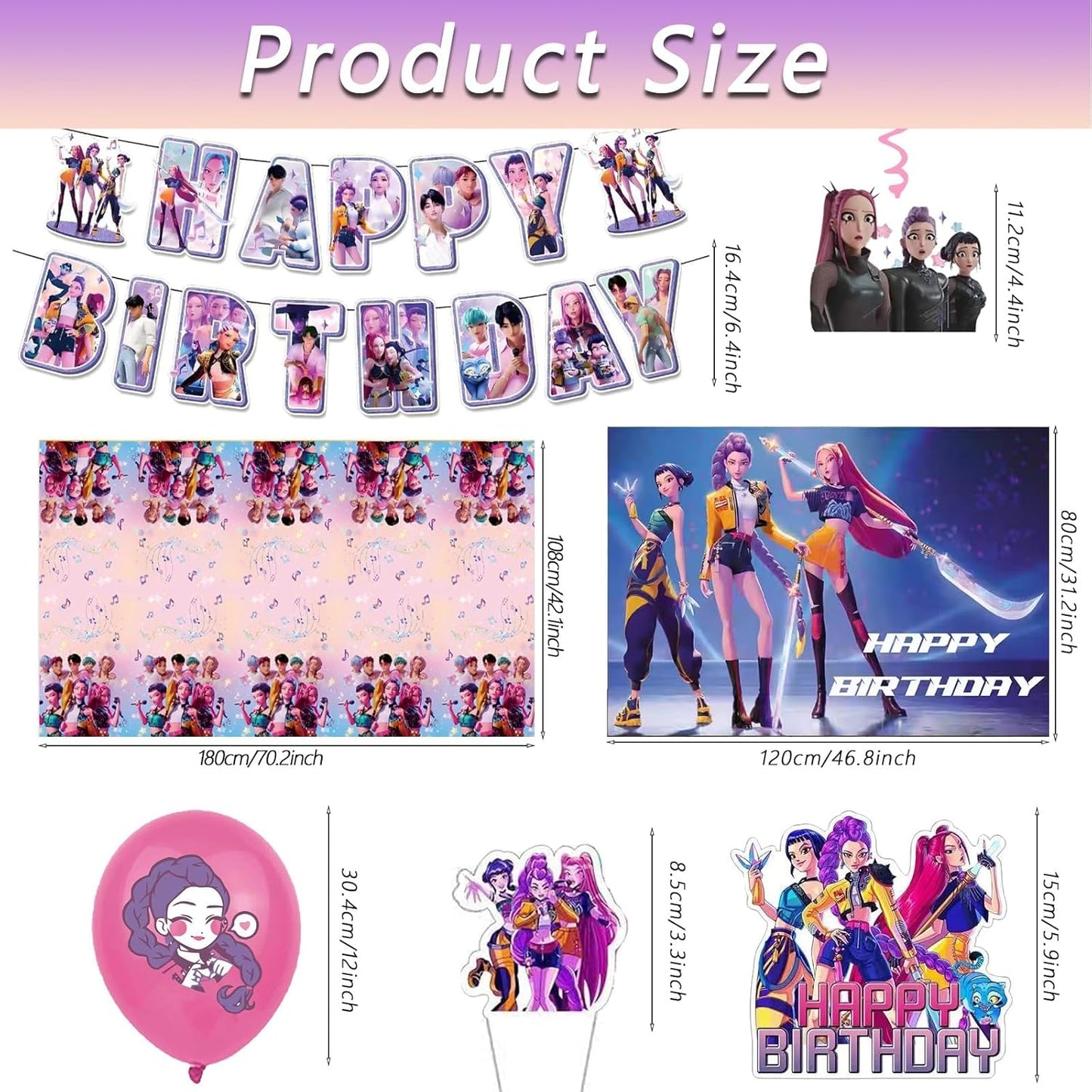 Kpop Birthday Decorations, Birthday Decorations Set Include Banner, Balloons,, Hanging Swirls, Cake Cupcake Toppers, Tablecloth for Boys Girls Hunters Theme Party
