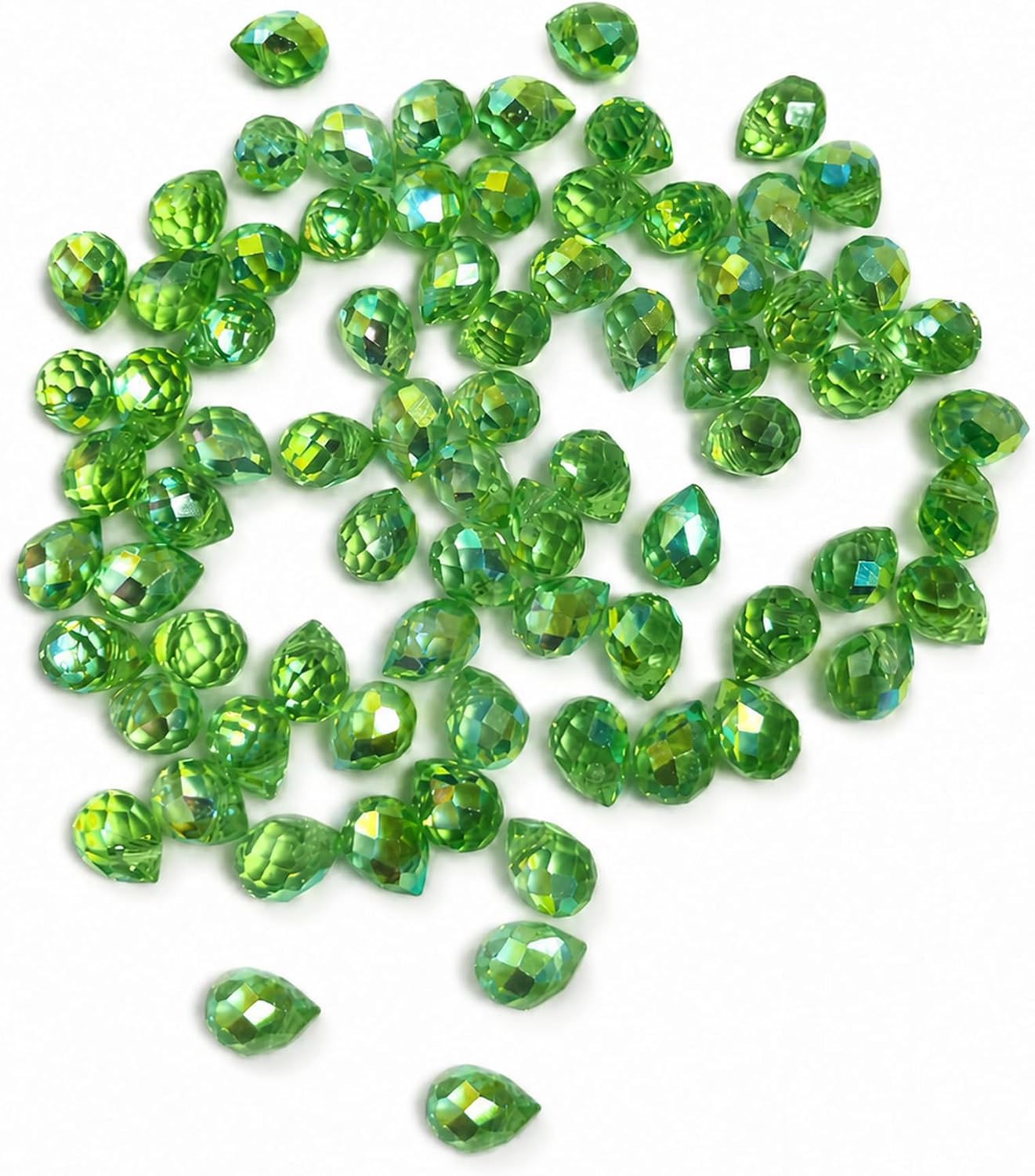 Green Teardrop Beads Crystal Glass Water Drop Faceted Beads Loose Top Drilled Beads for Making Beaded Planet Sun Catcher DIY Jewelry Craft 8X10 mm