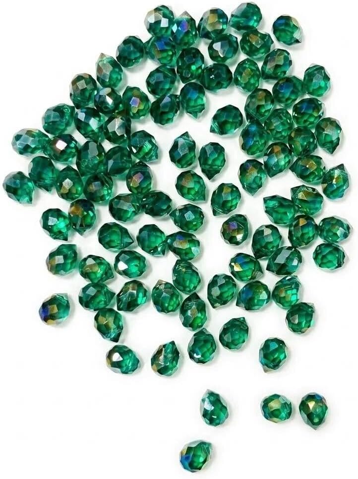 Green Teardrop Beads Crystal Glass Water Drop Faceted Beads Loose Top Drilled Beads for Making Beaded Planet Sun Catcher DIY Jewelry Craft 8X10 mm